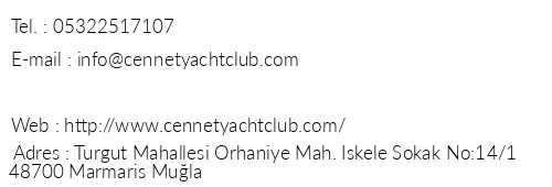 Cennet Marine Yacht Club Hotel telefon numaralar, faks, e-mail, posta adresi ve iletiim bilgileri